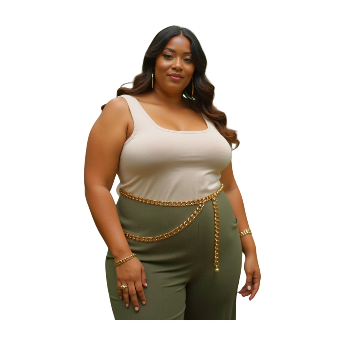 Gold Metal Chain Belt With Knit Top Gold Metal Chain Belt With Knit Top — Trendy Belt Outfits