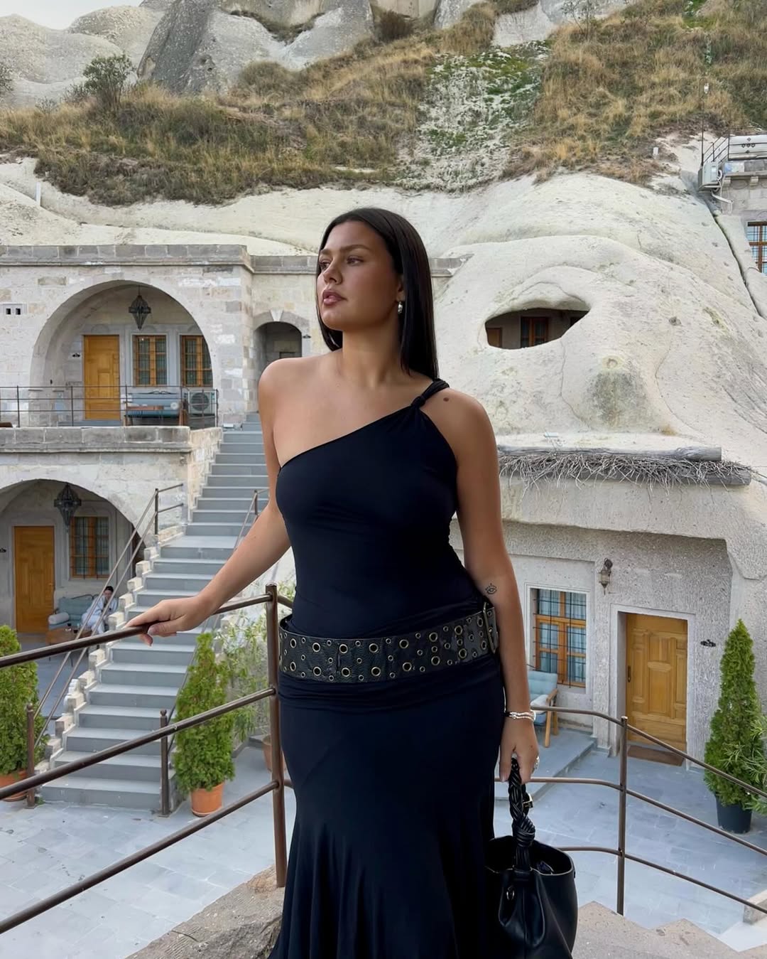 Studded Belt With One-Shoulder Dress Studded Belt With One-Shoulder Dress — Trendy Belt Outfits