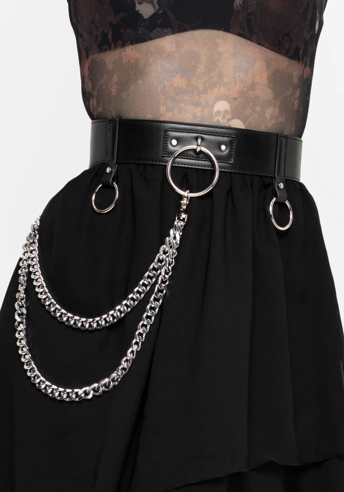 Chain Detail Belt Over Sheer Top Chain Detail Belt Over Sheer Top — Trendy Belt Outfits