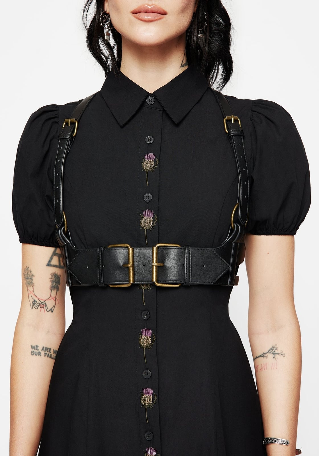 Harness Belt With Collared Shirt Harness Belt With Collared Shirt — Trendy Belt Outfits