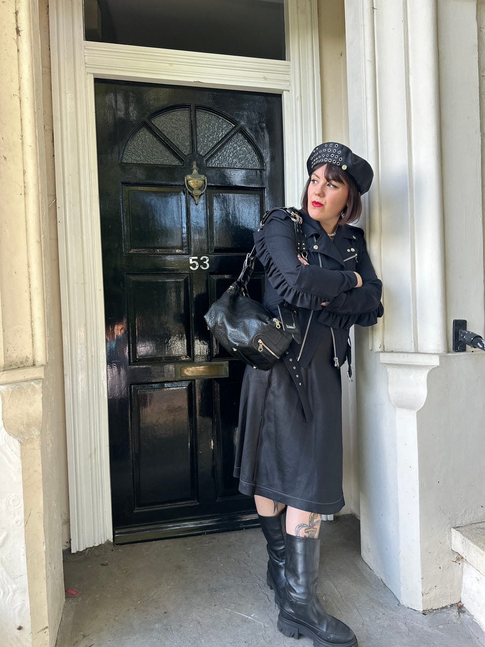 Studded Beret with Faux Leather Jacket and Suede Dress Studded Beret with Faux Leather Jacket and Suede Dress — Trendy Beret Outfits