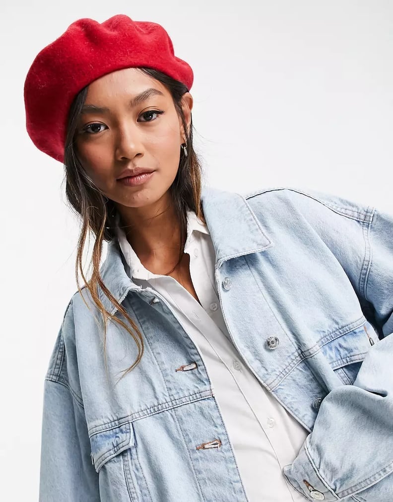 Red Beret with Denim Jacket and White Shirt Red Beret with Denim Jacket and White Shirt — Trendy Beret Outfits