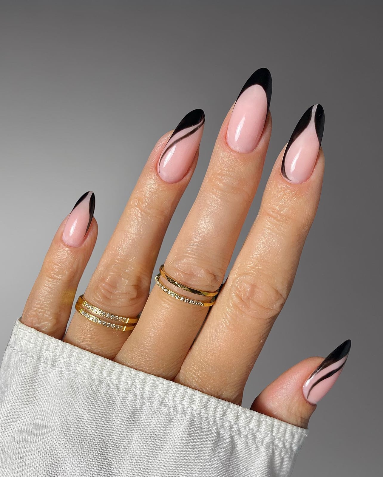 Sheer Pink Black French Tip Long Almond Nails Sheer Pink Black French Tip Long Almond Nails — Trendy Black Almond Nails