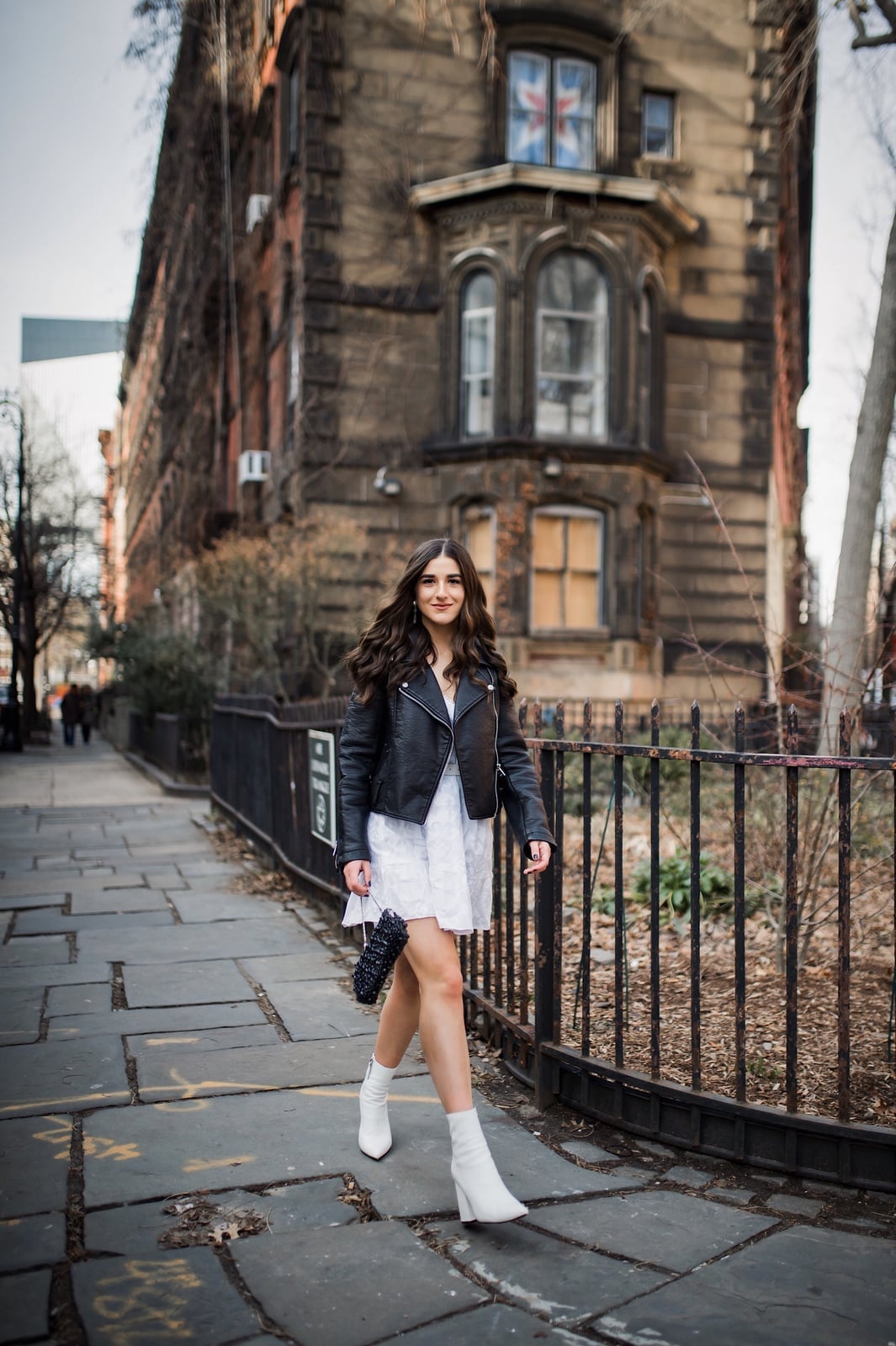 Leather Jacket Over White Mini Dress Leather Jacket Over White Mini Dress — Trendy Black and White Outfits