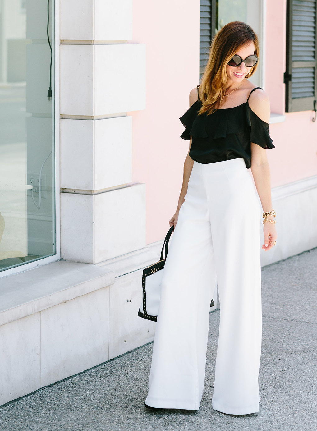 Cold Shoulder Top With Wide Leg Pants Cold Shoulder Top With Wide Leg Pants — Trendy Black and White Outfits