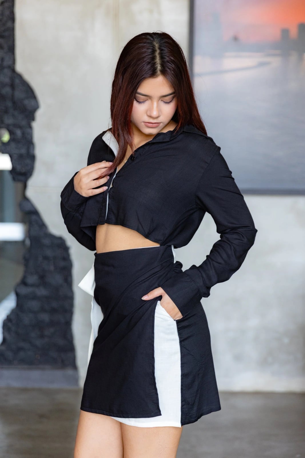 Cropped Shirt With Asymmetrical Hem Cropped Shirt With Asymmetrical Hem — Trendy Black and White Outfits