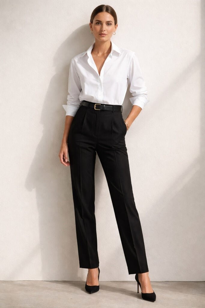 Wide Leg Trousers With Oversized Shirt Wide Leg Trousers With Oversized Shirt — Trendy Black and White Outfits