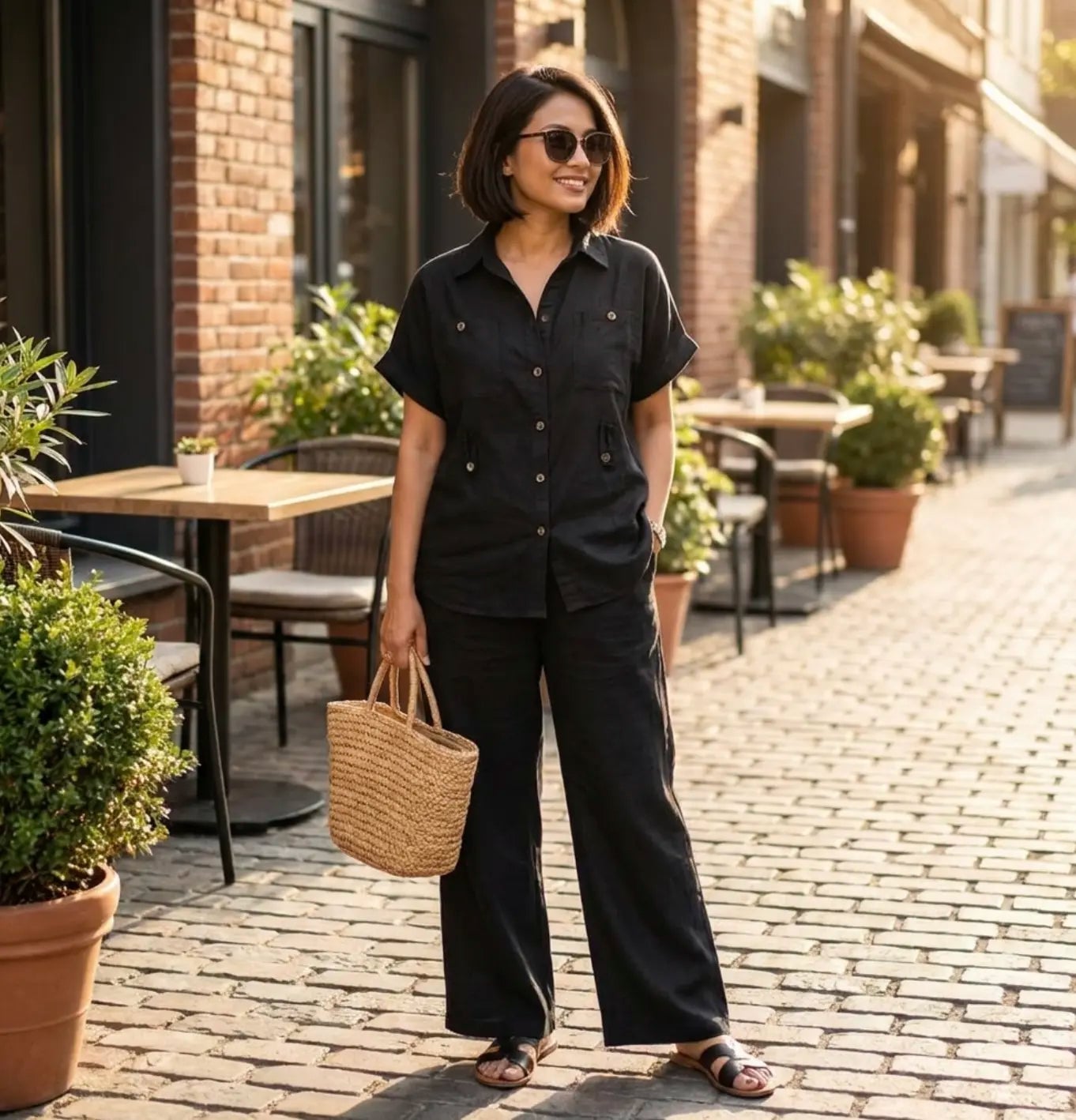 Trendy Black Co-ord Set In Blended Linen – The Pink Threads | Clothing Store