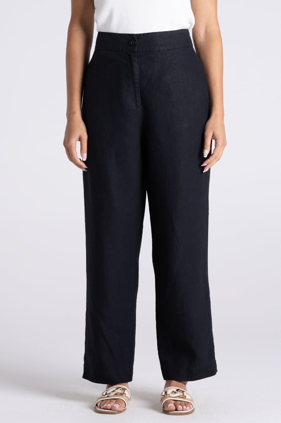 Black Linen Straight Leg Pants Texture Detail — Trendy Black Linen Pants Outfit