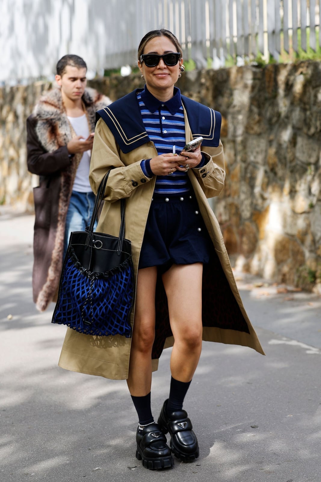 Black Chunky Platform Loafers With Shorts — Trendy Black Loafers Outfit