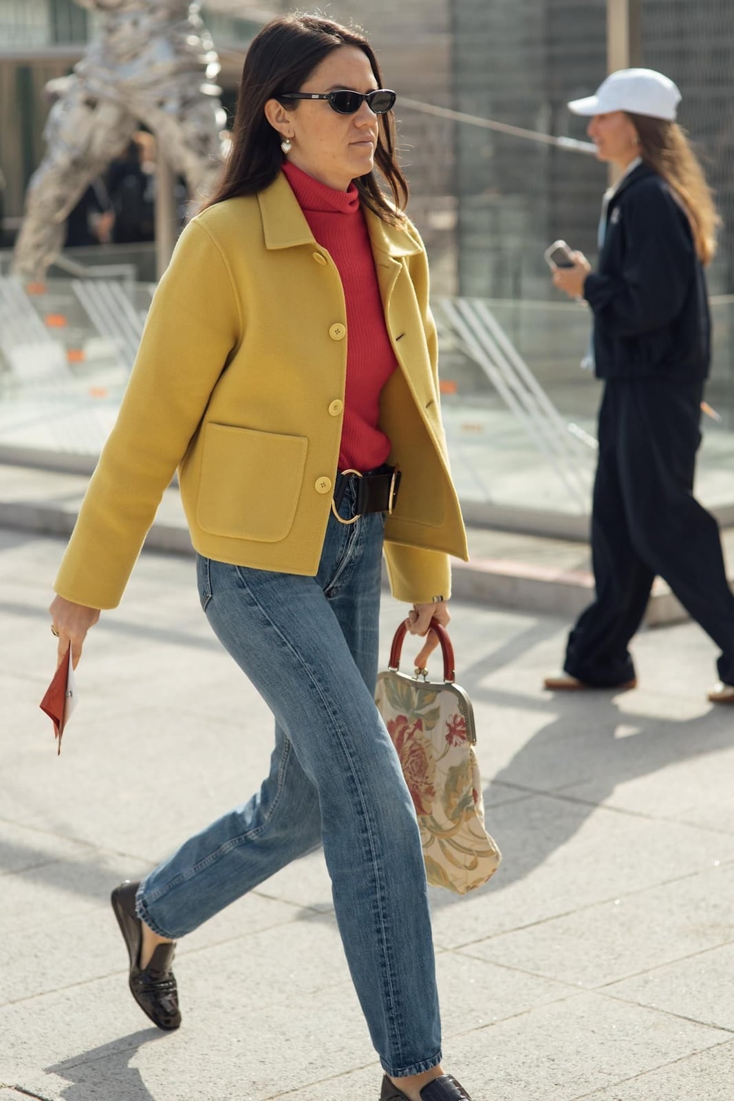 Black Loafers With Cropped Jacket And Jeans — Trendy Black Loafers Outfit