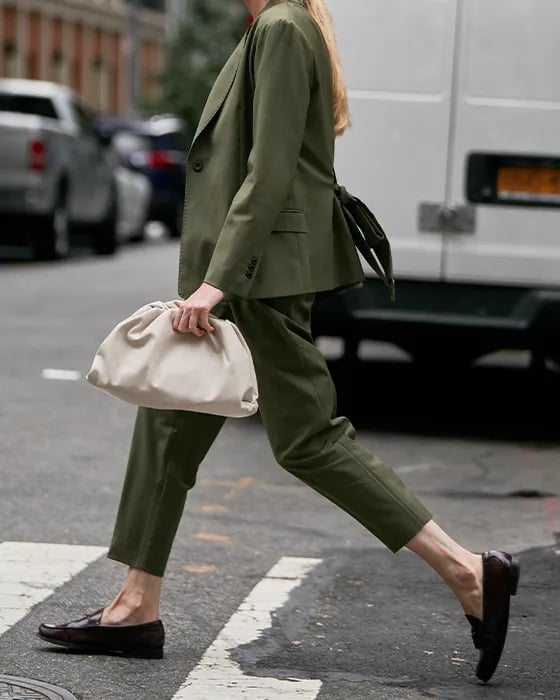 Brown Loafers With Olive Green Suit — Trendy Black Loafers Outfit