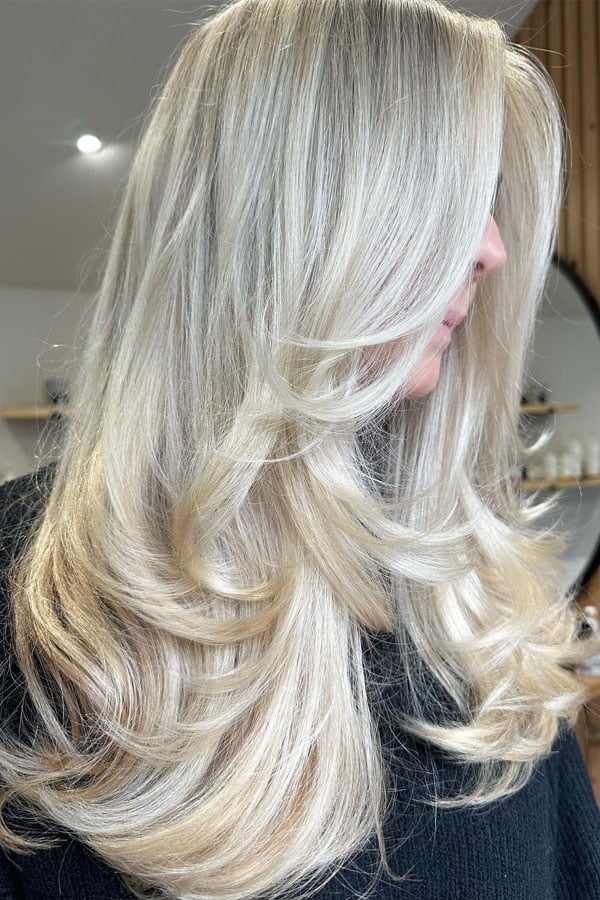 Ash Blonde Balayage With Face-Framing Layers Ash Blonde Balayage With Face-Framing Layers — Trendy Blonde Balayage