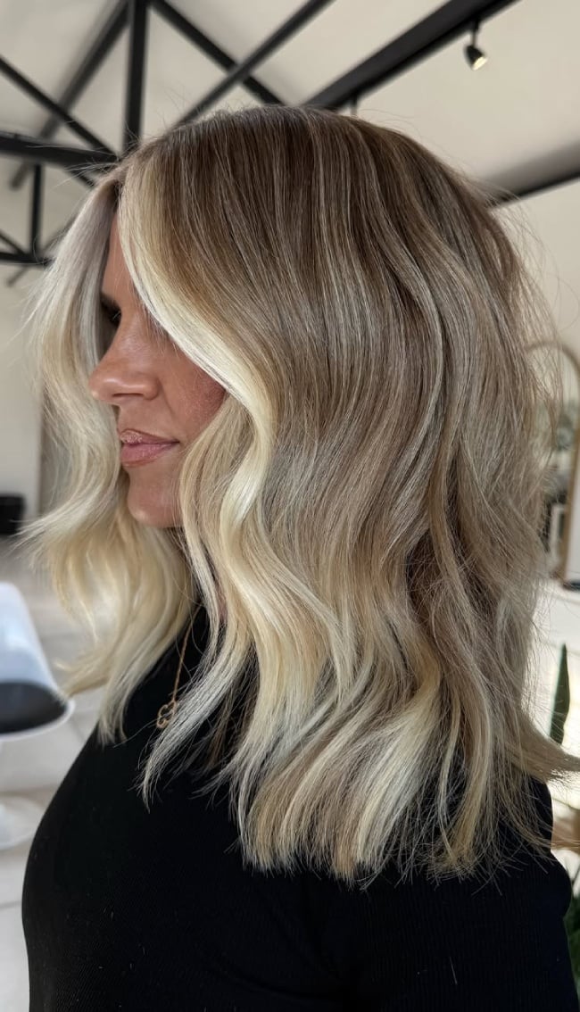 Mushroom Blonde Lob With Pearl Highlights Mushroom Blonde Lob With Pearl Highlights — Trendy Blonde Lob