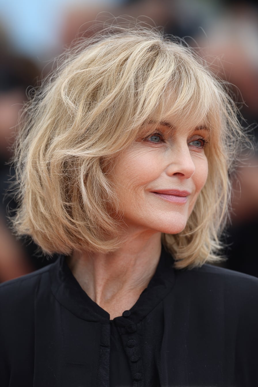 Scandi Blonde Bob With Curtain Bangs Scandi Blonde Bob With Curtain Bangs — Trendy Blonde Lob