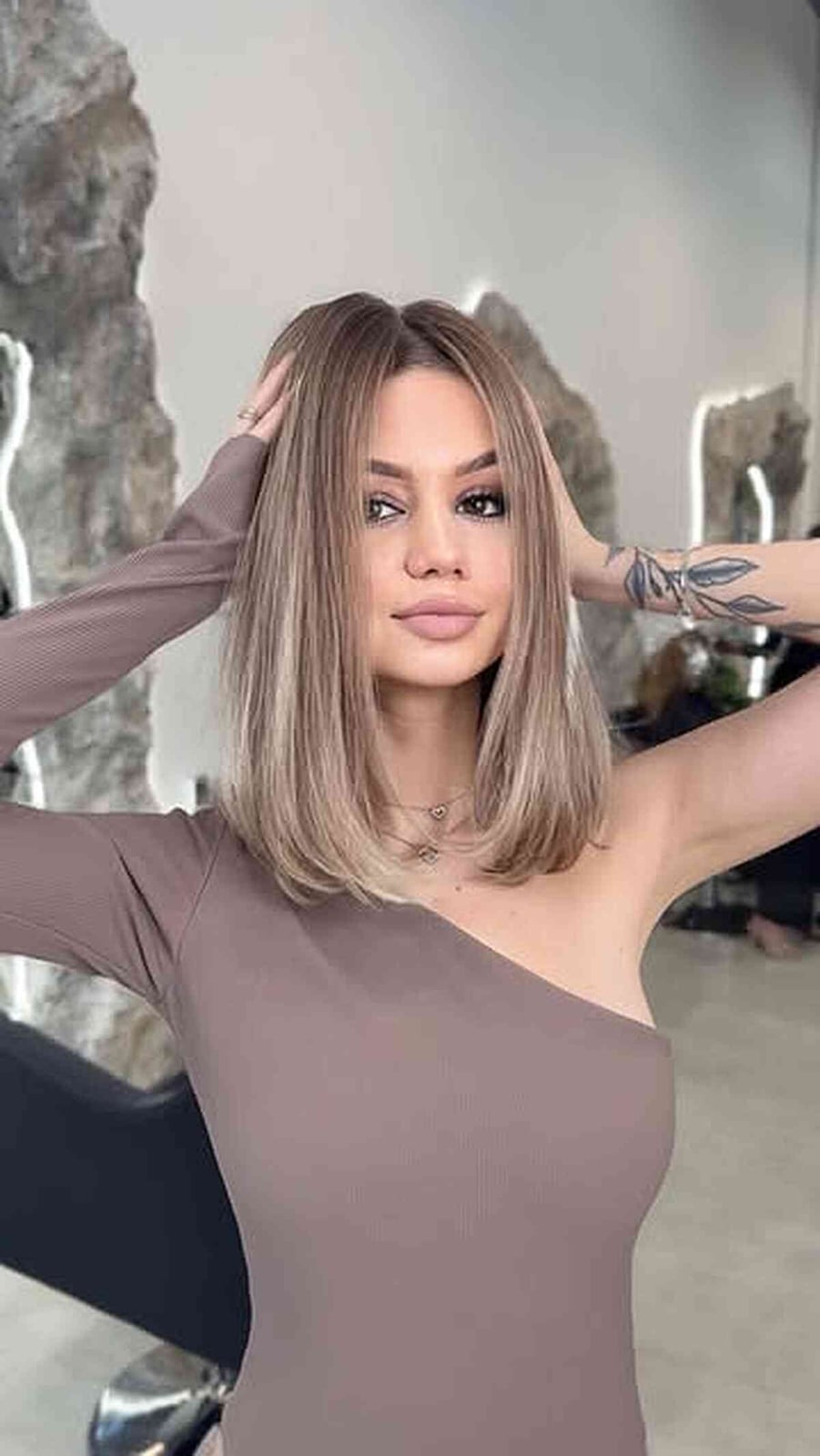 Ash Blonde Lob With Short Bangs Ash Blonde Lob With Short Bangs — Trendy Blonde Lob