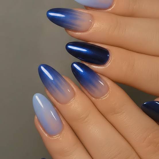 Almond Chrome Ombre Gradient Nails Almond Chrome Ombre Gradient Nails — Trendy Blue Acrylic Nails