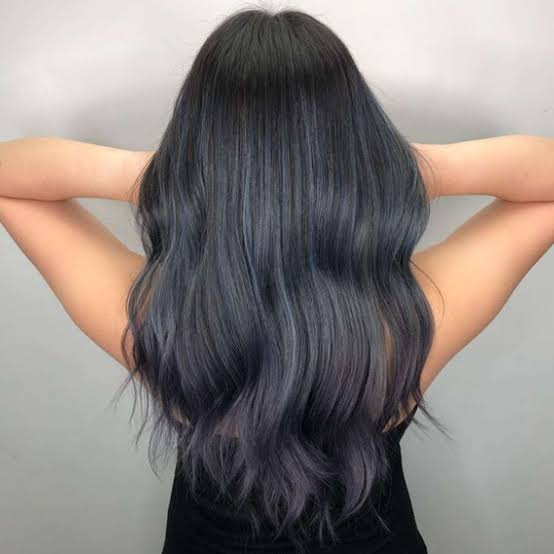 Collarbone Bob Black Base With Blue Highlights — Trendy Blue Hair Color