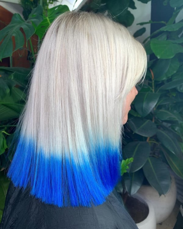 Collarbone Blunt Bob Cobalt Blue Dip-Dye — Trendy Blue Hair Color
