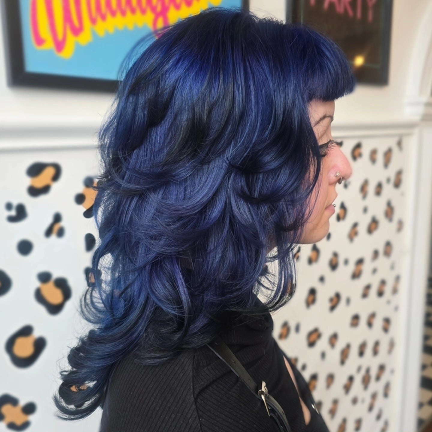 Collarbone Deep Blue With Darker Roots — Trendy Blue Hair Color