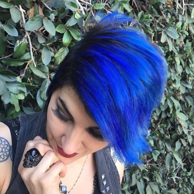 Ear Length Electric Blue Spiky Cut — Trendy Blue Hair Color