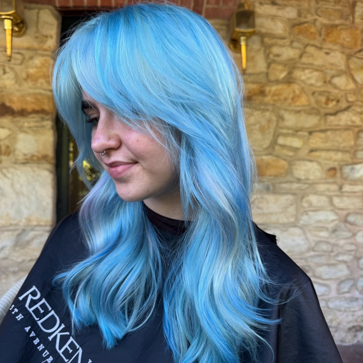 Collarbone Length Light Blue With Streaks — Trendy Blue Hair Color