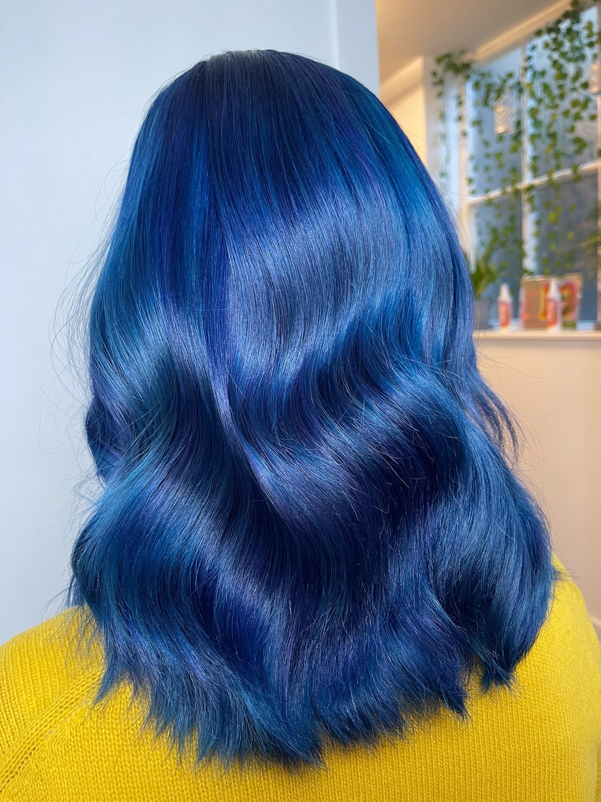 Collarbone Length Deep Blue With Violet Undertones — Trendy Blue Hair Color