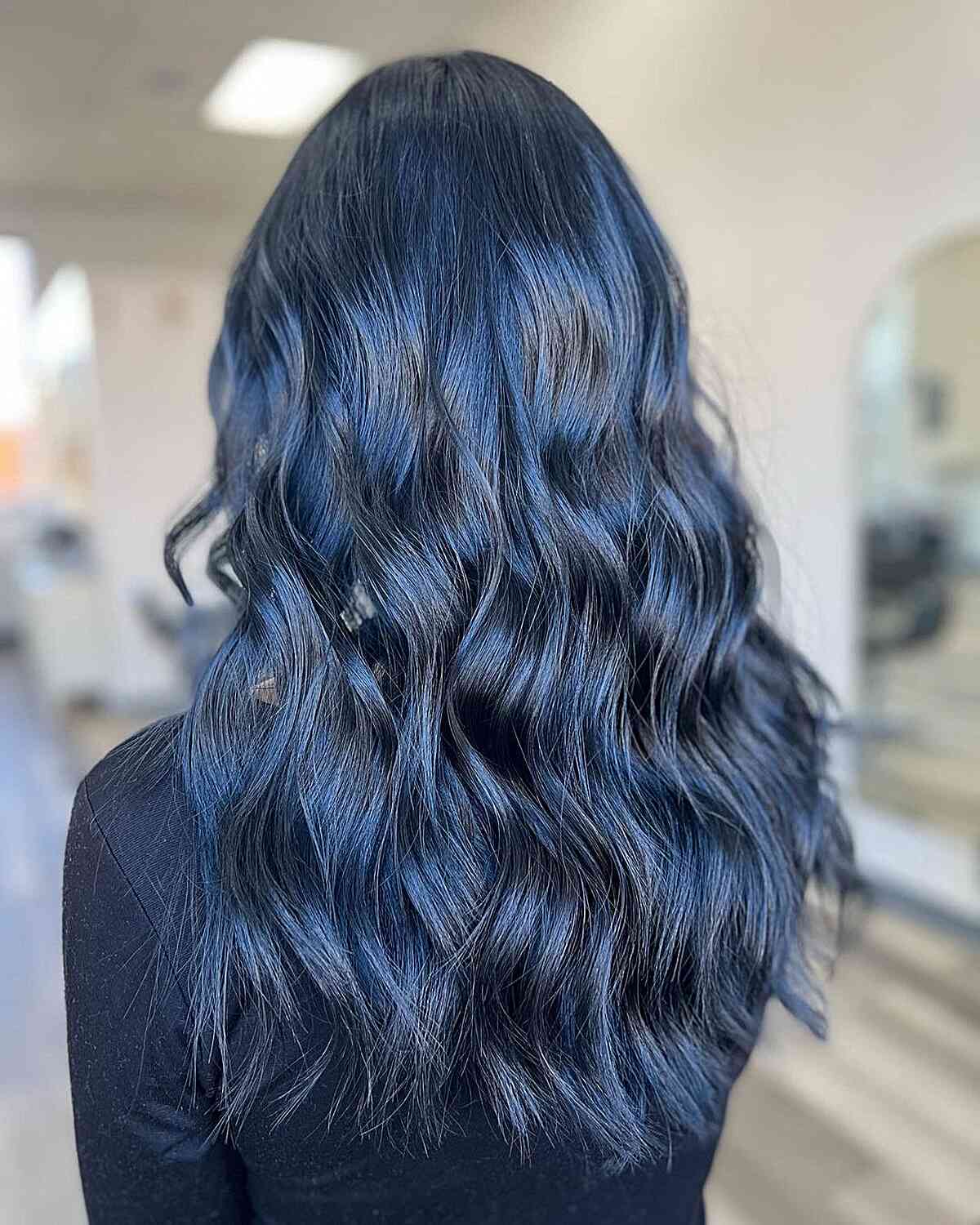 Mid-Back Midnight Blue With Subtle Highlights — Trendy Blue Hair Color