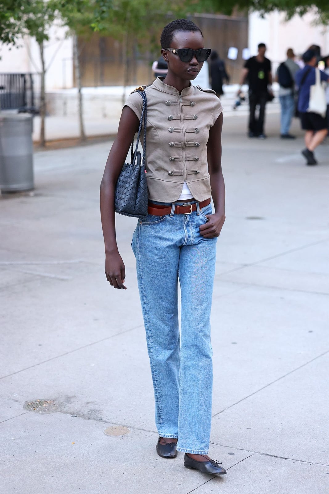 Military Vest and Ballet Flats with Straight Leg Jeans Military Vest and Ballet Flats with Straight Leg Jeans — Trendy Blue Jeans Outfits