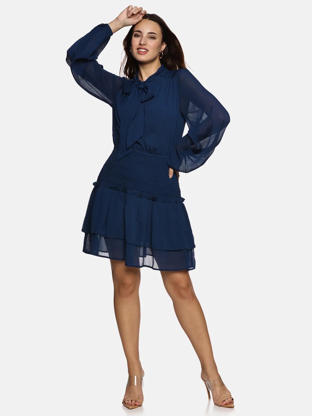 Deep Blue Tiered Chiffon Mini Dress Deep Blue Tiered Chiffon Mini Dress — Trendy Blue Outfits