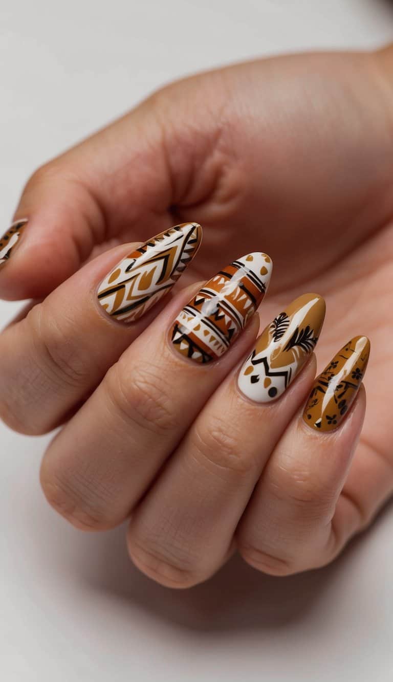 Medium Coffin Boho Feather Tribal Nails Medium Coffin Boho Feather Tribal Nails — Trendy Boho Nails