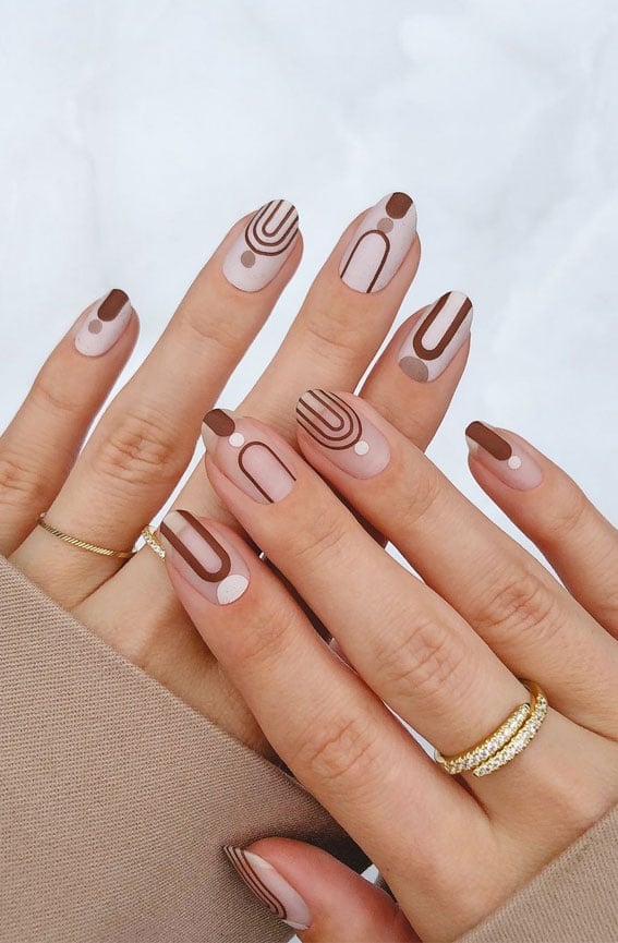 Medium Oval Matte Nails with Abstract Lines Medium Oval Matte Nails with Abstract Lines — Trendy Boho Nails