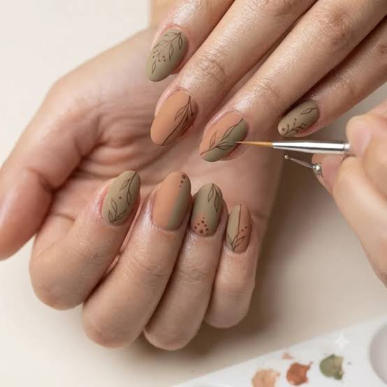 Medium Almond Matte Terracotta Sage Leaves Medium Almond Matte Terracotta Sage Leaves — Trendy Boho Nails