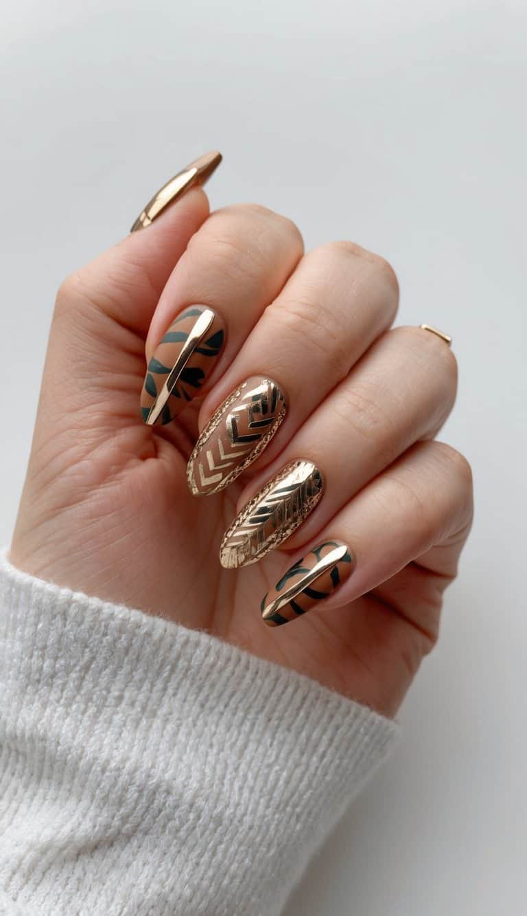 Long Coffin Metallic Tribal Pattern Nails Long Coffin Metallic Tribal Pattern Nails — Trendy Boho Nails