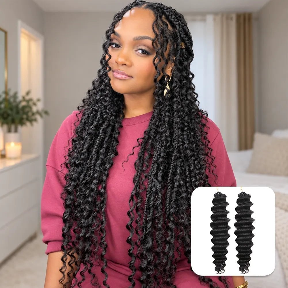 Black Braids With Deep Wave Texture Black Braids With Deep Wave Texture — Trendy Braids Wig