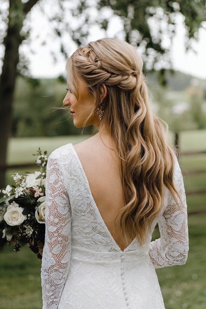 Ash Blonde Half Updo With Braids And Waves — Trendy Bridal Hair