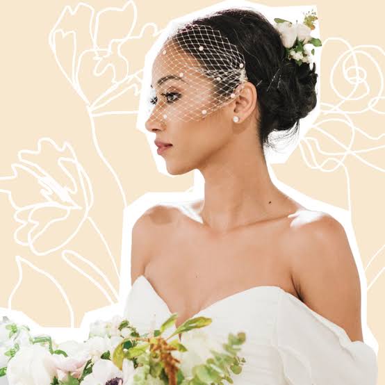 Dark Brown Low Bun With Birdcage Veil — Trendy Bridal Hair