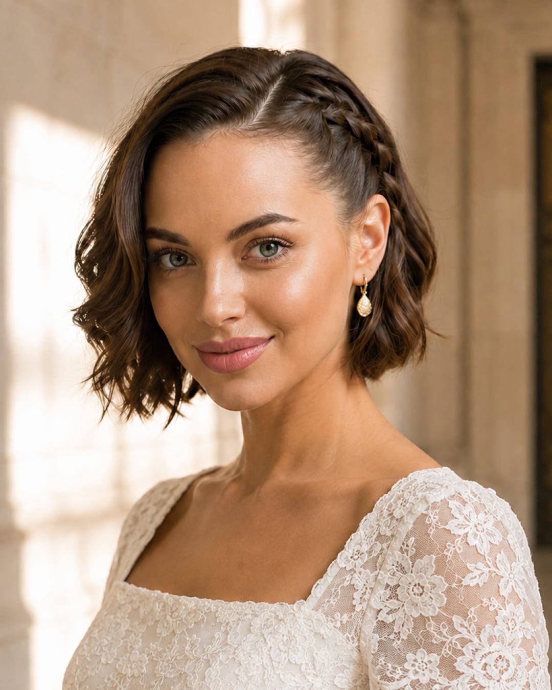 Chin-Length Bob With Wavy Blowout and Braid — Trendy Bridal Hairstyles