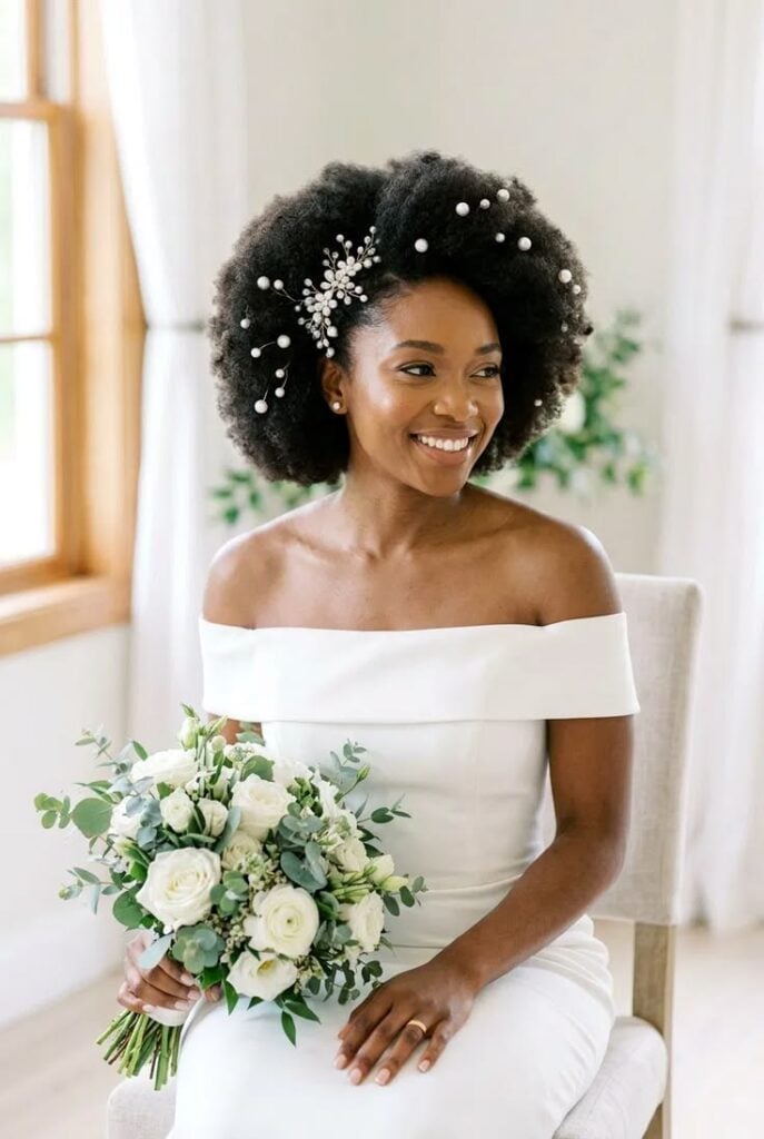 Natural Afro With Sparkling Accessory — Trendy Bridal Hairstyles