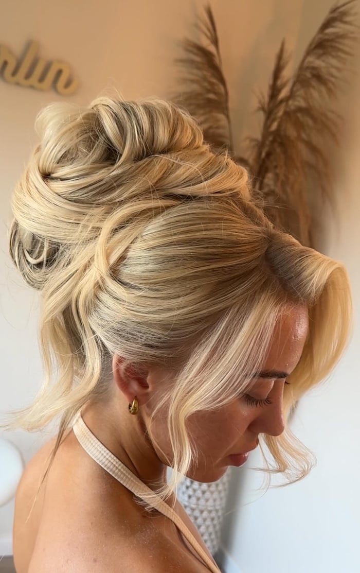 Twisted Blonde Updo With Soft Curls — Trendy Bridal Hairstyles
