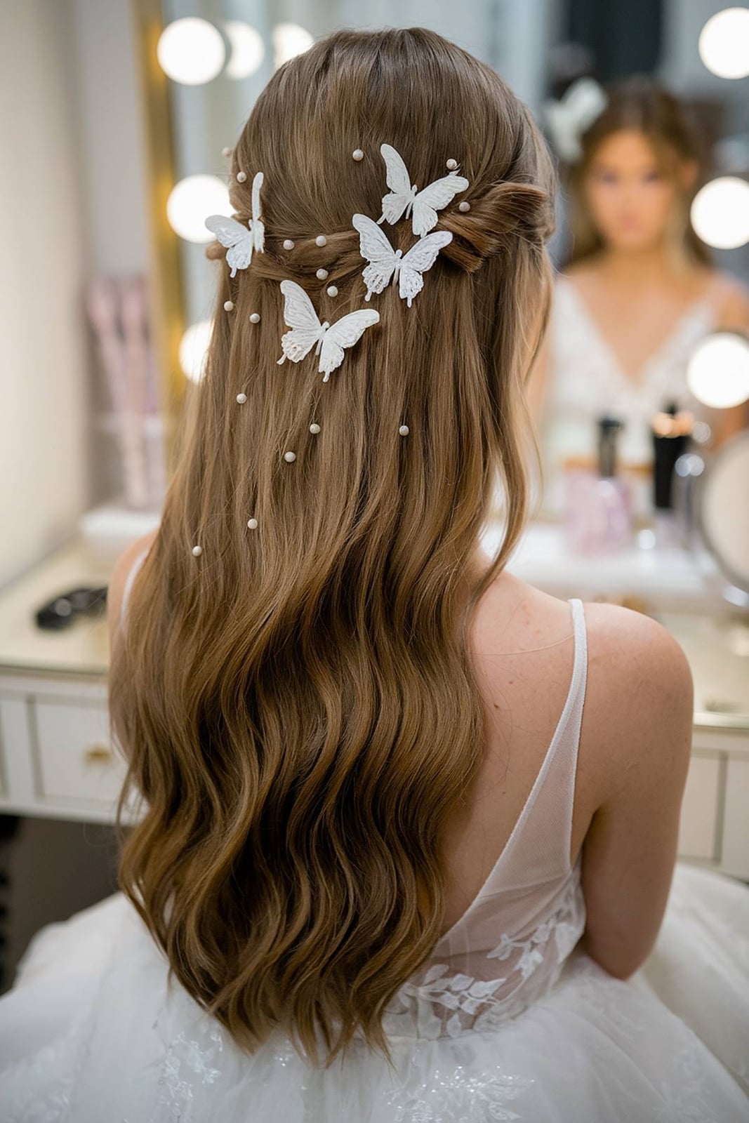 Braided Mid-Back Style With Metallic Pins — Trendy Bridal Hairstyles