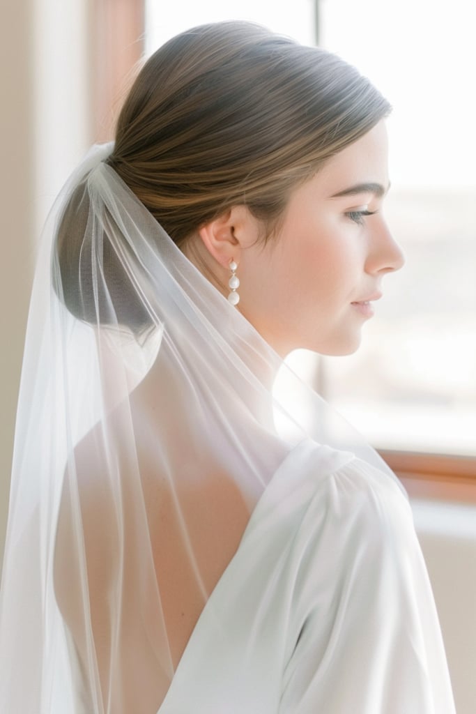 Sleek Blonde Low Bun With Veil — Trendy Bridal Hairstyles