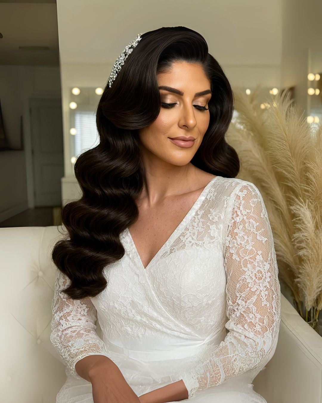 Voluminous Waves With Side Part and Headband — Trendy Bridal Hairstyles