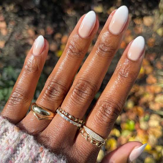 Short Oval Sheer Nude White Ombre Nails With A Glossy Finish Short Oval Sheer Nude White Ombre Nails With A Glossy Finish — Trendy Bride Nail