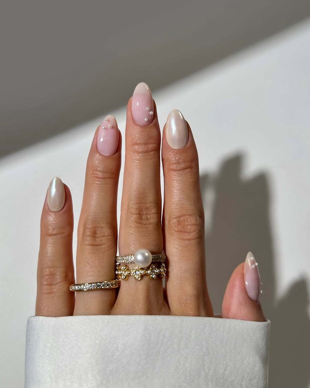 Medium Almond Glitter French Edge Nails Medium Almond Glitter French Edge Nails — Trendy Bride Nail