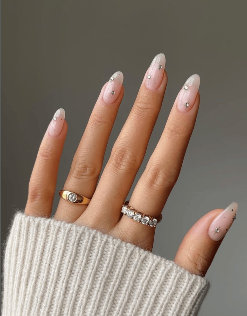 Short Almond Milky Pink Glitter Rhinestone Nails Short Almond Milky Pink Glitter Rhinestone Nails — Trendy Bride Nail