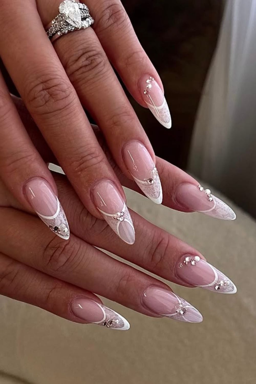 Medium Almond Milky Pink Pearlescent Beige Pearl Nails Medium Almond Milky Pink Pearlescent Beige Pearl Nails — Trendy Bride Nail