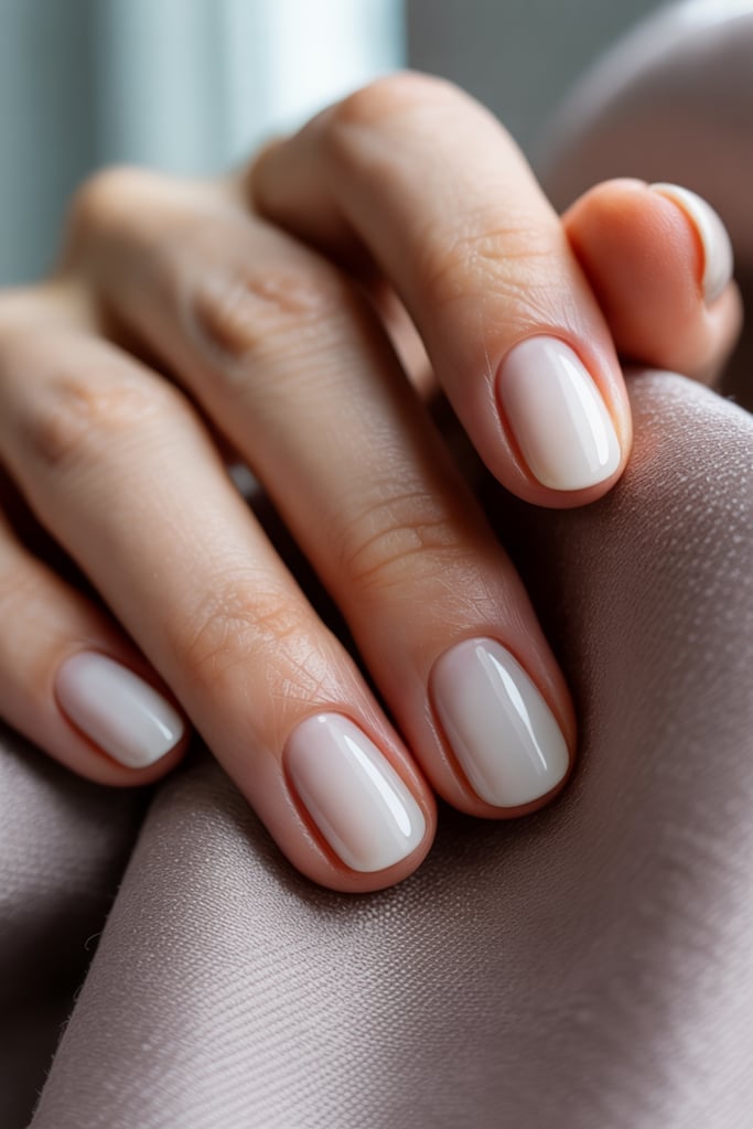 Short Oval Milky White Glossy Nails Short Oval Milky White Glossy Nails — Trendy Bride Nail