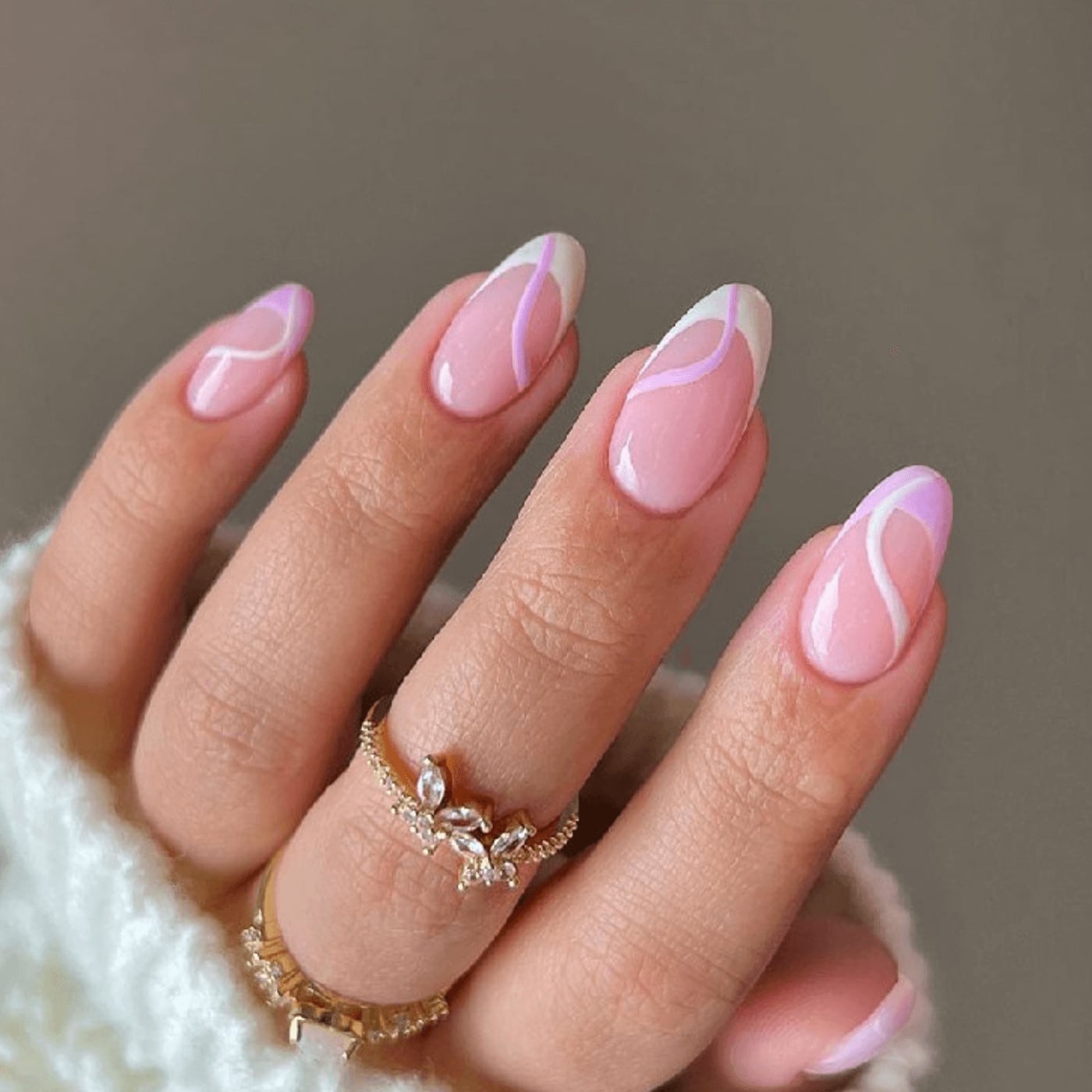 Medium Almond Sheer Pink 3D Lace Accent Nails, Glossy Medium Almond Sheer Pink 3D Lace Accent Nails, Glossy — Trendy Bride Nail