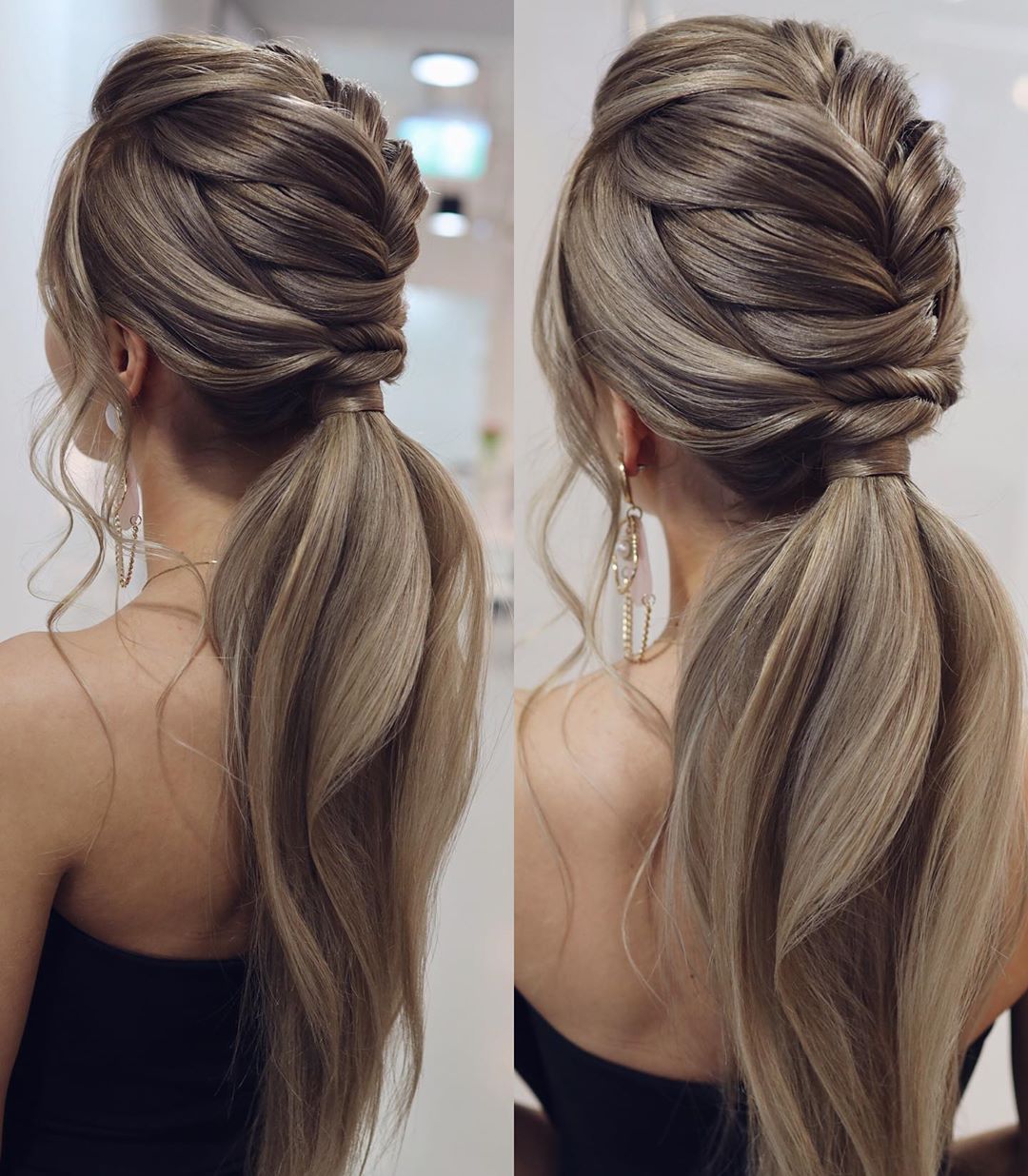 Ash Blonde High Ponytail With Braids — Trendy Bridesmaid Hair